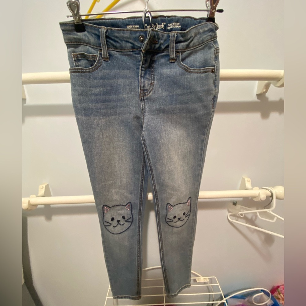 Cat & Jack Light Blue Denim Jeans with Cat Knee Patches